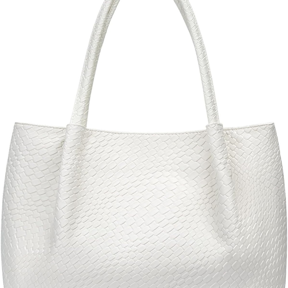 Chic White Textured Tote Bag